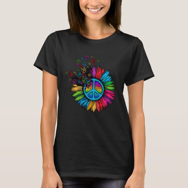Camiseta 70s Hippie Costume Sunflower Peace (Anverso)