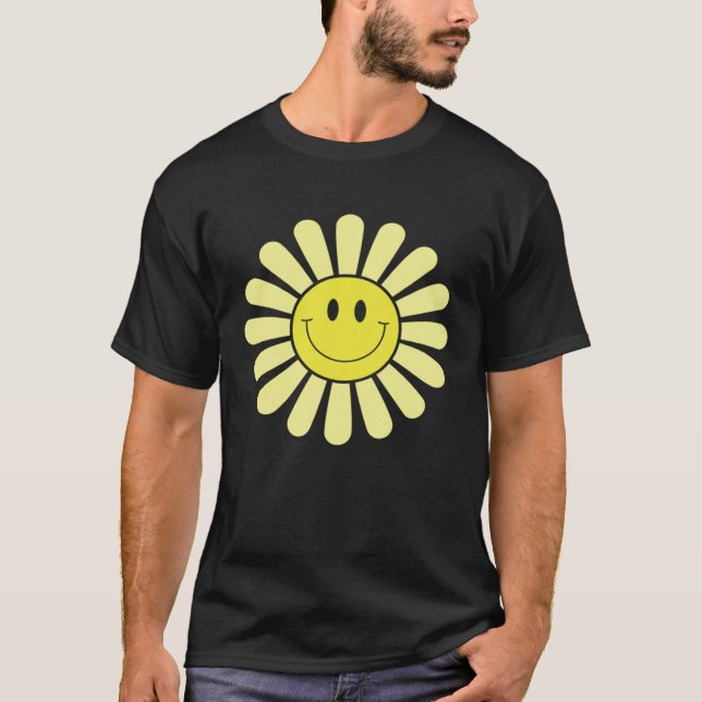Camiseta 70s Yellow Smile Face Flower  Happy Peace Smiling  (Anverso)