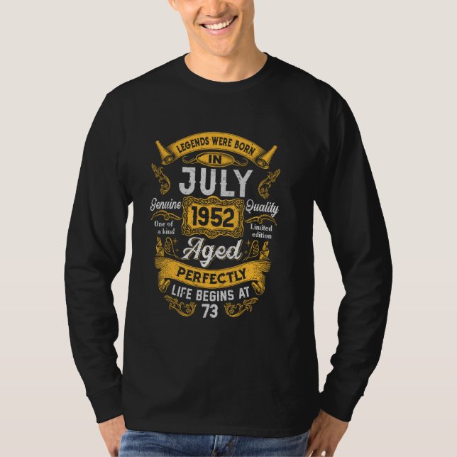 Camiseta 73rd Birthday Real Legends July 1952 73 Years Old  (Anverso)