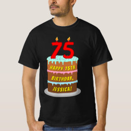 Camiseta 75º cumpleaños — Torta divertida y velas, con nomb