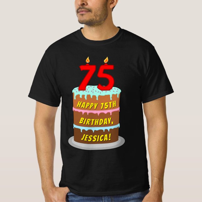 Camiseta 75º cumpleaños — Torta divertida y velas, con nomb (Anverso)
