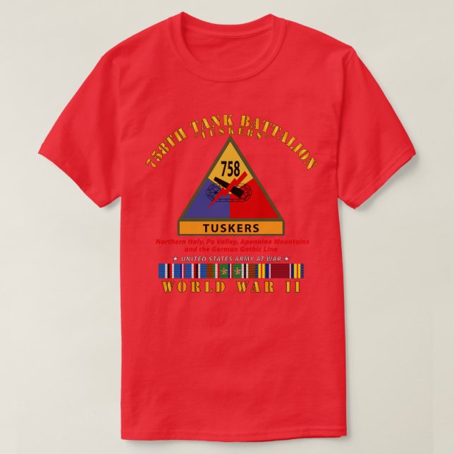 Camiseta 758º Tank Battalion Tuskers con SSI Name Tape WII (Diseño del anverso)