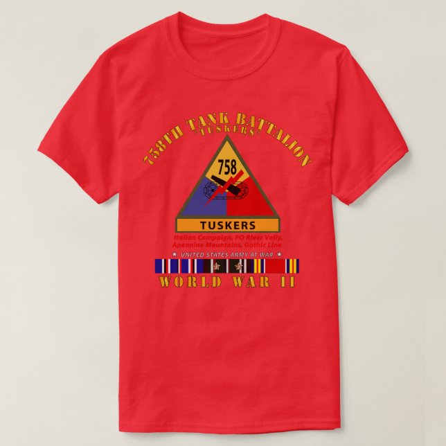 Camiseta 758º Tank Battalion Tuskers con SSI Name Tape WII (Diseño del anverso)