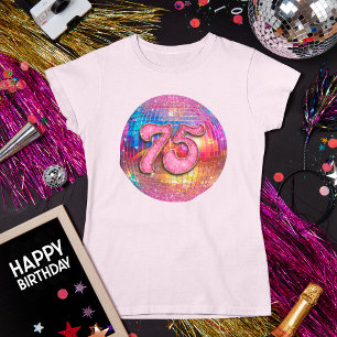 Camiseta 75.ª fiesta de cumpleaños Purpurina rosado dorado