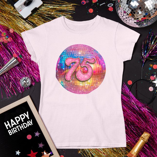 Camiseta 75.ª fiesta de cumpleaños Purpurina rosado dorado  (Subido por el creador)