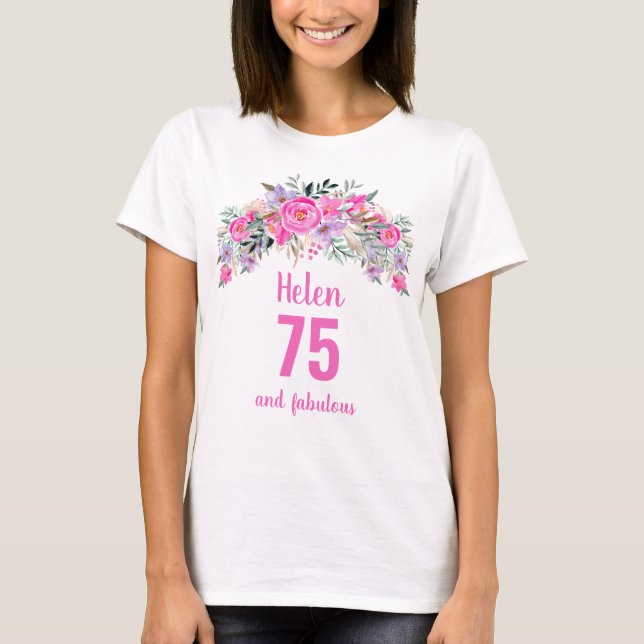 Camiseta 75.º nombre floral rosa (Anverso)