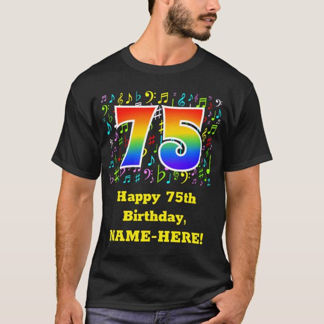 Camiseta 75 Aniversario: Símbolos musicales coloridos, arco (Anverso)