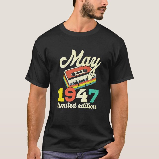 Camiseta 75 cumpleaños Mayo 1947 Cassette de época (Anverso)