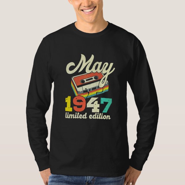 Camiseta 75 cumpleaños Mayo 1947 Cassette de época (Anverso)