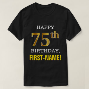 Camiseta 75.o cumpleaños del oro intrépido, negro, falso