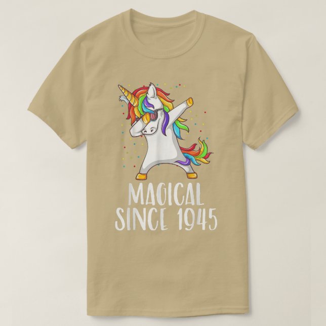 Camiseta 76º cumpleaños, unicornio dab, mágico desde 1945  (Diseño del anverso)
