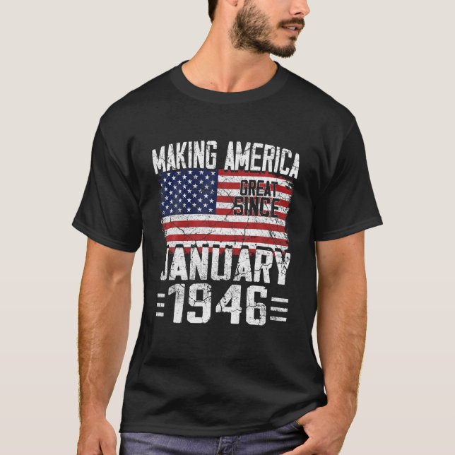 Camiseta 76.º Regalo De Cumpleaños Enero De 1946 Bandera Es (Anverso)