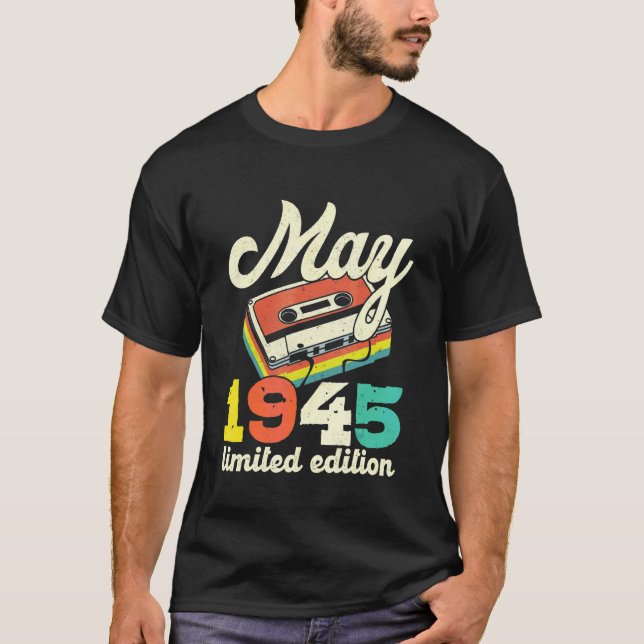 Camiseta 77 cumpleaños Mayo 1945 Cassette de época (Anverso)