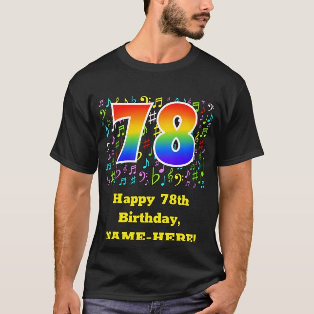 Camiseta 78º cumpleaños: Símbolos musicales coloridos, arco (Anverso)