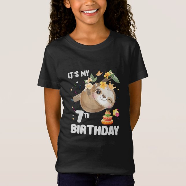 Camiseta 7.ª Chica de cumpleaños, Fiesta Cute Sloth Lover (Anverso)