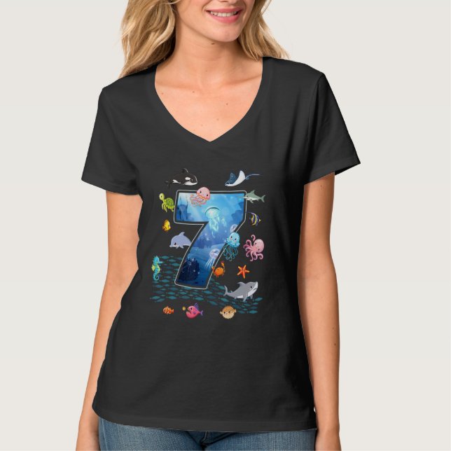 Camiseta 7.º Aniversario Acuario Mar Animales Acuáticos Niñ (Anverso)