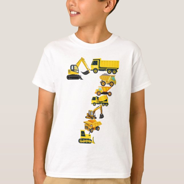 Camiseta 7.º Camión de construcción de cumpleaños niño de 7 (Anverso)