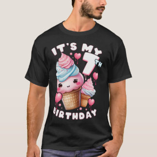 Camiseta 7.º Chica De Cumpleaños 7 Años Crema De Hielo Núme