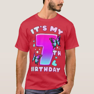 Camiseta 7.º Chica De Cumpleaños 7 Años Mariposas Y Número 