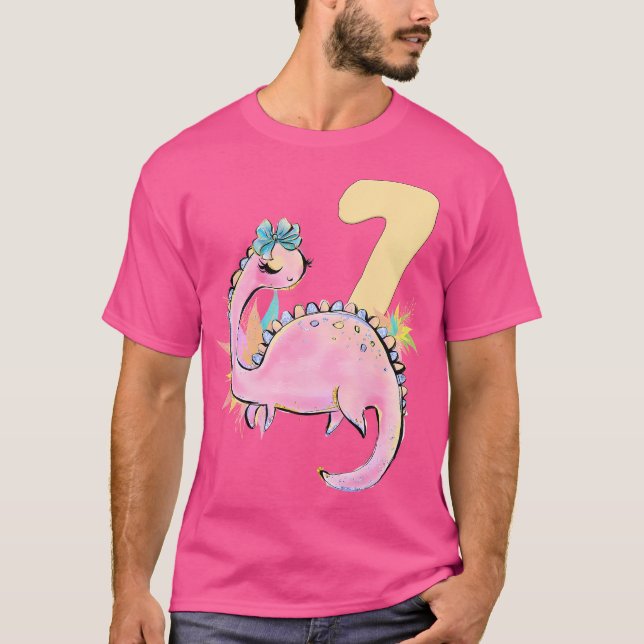 Camiseta 7.º Chica De Cumpleaños Dinosaurio Equipo Fiesta D (Anverso)