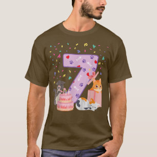 Camiseta 7.º Chica de cumpleaños lindo conjunto de gato 7 a