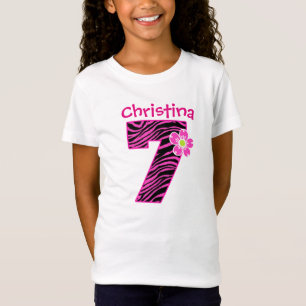 Camiseta 7.º Chica de cumpleaños Patrón de cebra rosada y n