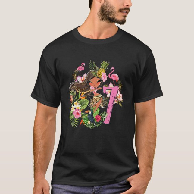 Camiseta 7.º Cumpleaños Fiesta Tiki Summer Hula Hawaiian Lu (Anverso)