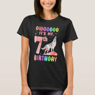 Camiseta 7.º cumpleaños Floral Howling Watercolor Wolf 7 añ