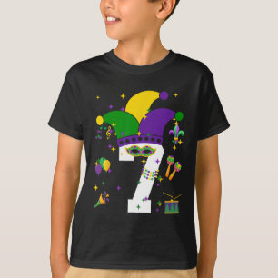 Camiseta 7.º cumpleaños Mardi Gras tema niños de 7 años Ki