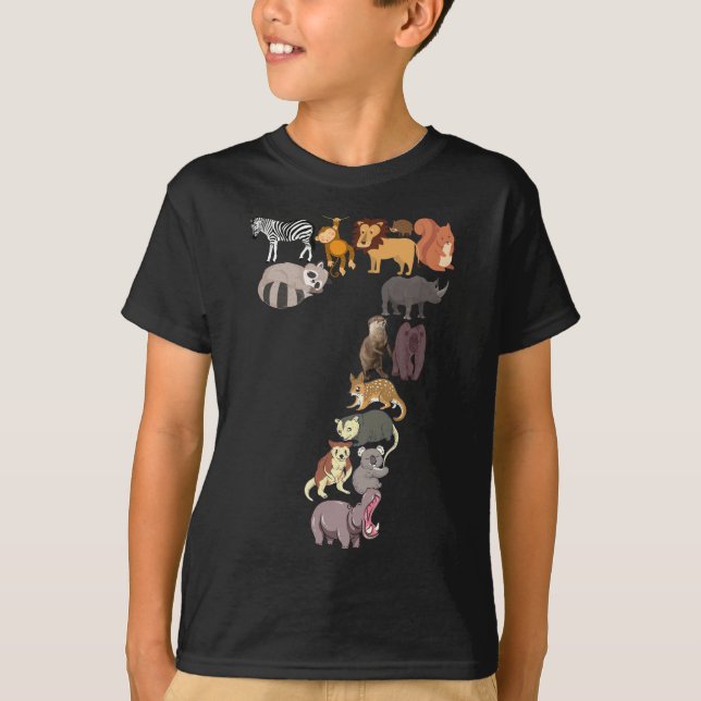 Camiseta 7.º cumpleaños Safari Zoo Animales Figuras 7 años (Anverso)