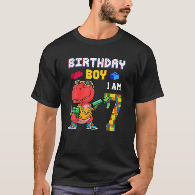 Camiseta 7.º Cumpleaños T Rex Regalos De Edificio De Bloque (Anverso)