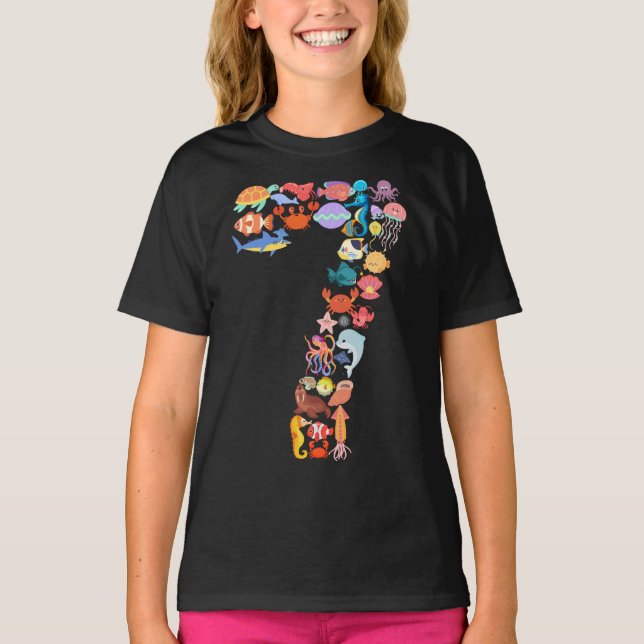 Camiseta 7.º cumpleaños Tema de los animales del océano de  (Anverso)