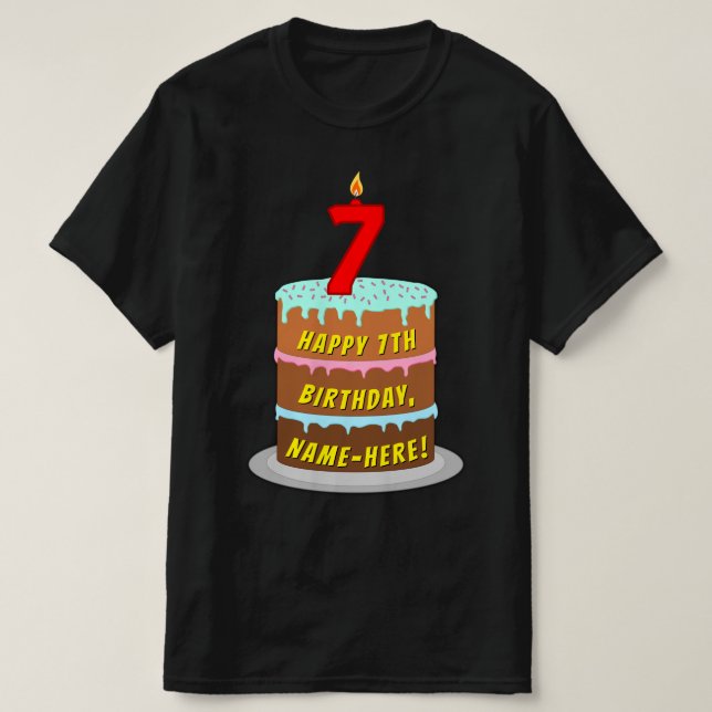 Camiseta 7.º cumpleaños — Torta y Vela divertida, con nombr (Diseño del anverso)