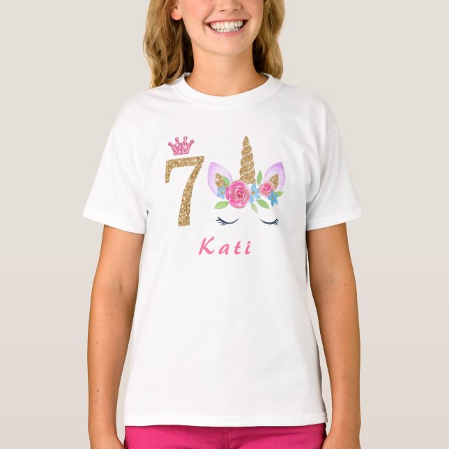 Camiseta 7.º cumpleaños Unicorn Dabbing nombre personalizad (Anverso)