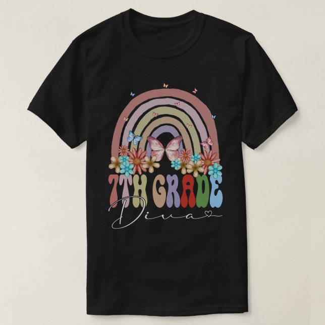 Camiseta 7.º Grado Diva De Vuelta A La Escuela Rainbow Retr (Diseño del anverso)