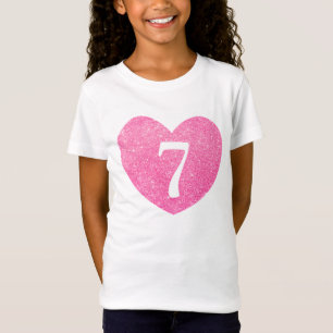 Camiseta 7.º Purpurina de cumpleaños corazón rosado persona