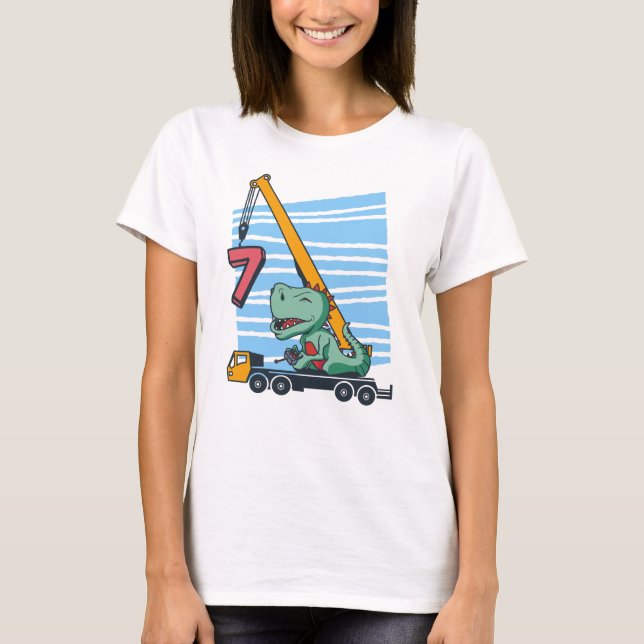 Camiseta 7 años Cumpleaños 7 Grúa móvil Dinosaurio (Anverso)