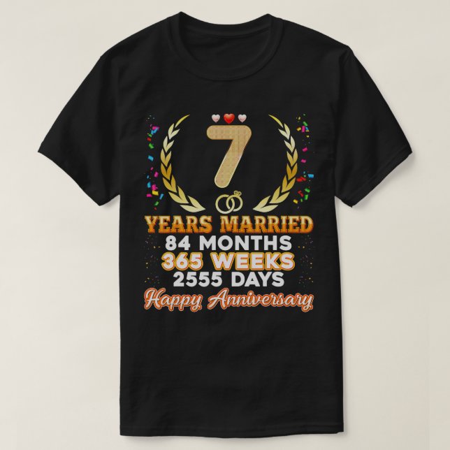 Camiseta 7 años de matrimonio feliz 7° aniversario Boda gol (Diseño del anverso)