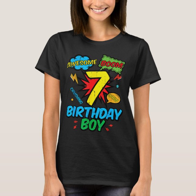 Camiseta 7 Birthday Boy Comic Cool 7th Bday Superhero Party (Anverso)