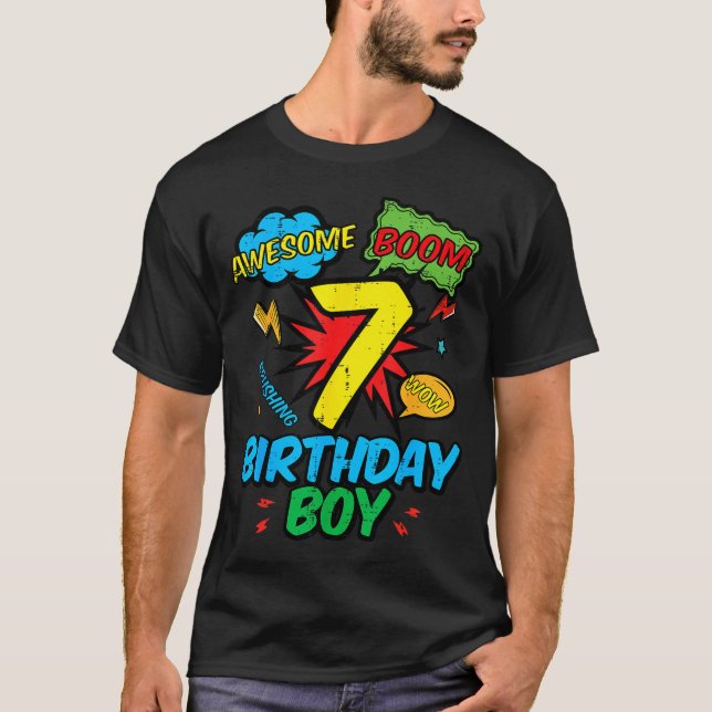 Camiseta 7 Birthday Boy Comic Cool 7th Bday Superhero Party (Anverso)