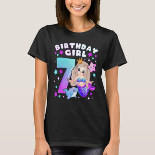 Camiseta 7 cumpleaños, Chica 7 años, sirena, número 7