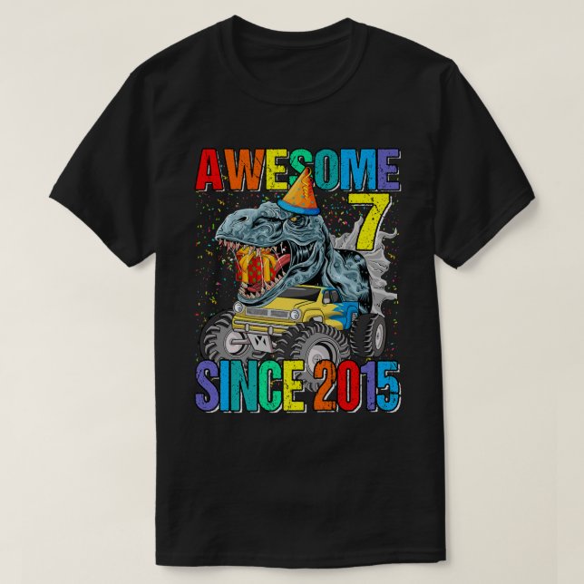 Camiseta 7 Increíble Desde 2015 Dinosaurio Camión Monstruo  (Diseño del anverso)