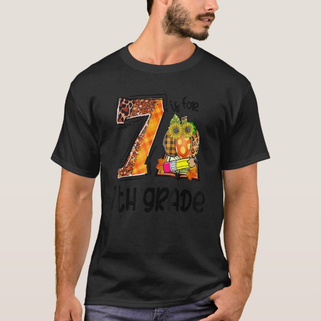 Camiseta 7 Is For 7th Grade Leopard Pumpkin Teacher Fall Th (Anverso)