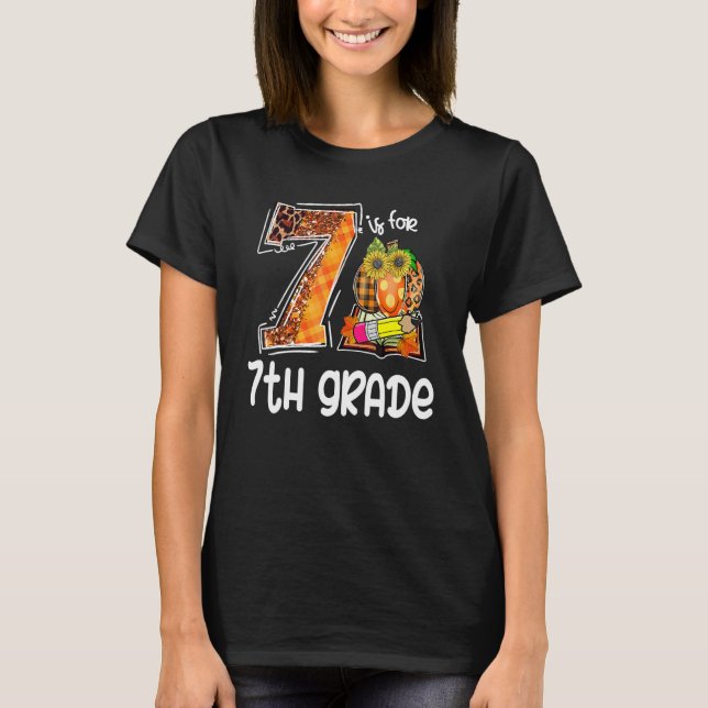 Camiseta 7 Is For 7th Grade Leopard Pumpkin Teacher Fall Th (Anverso)