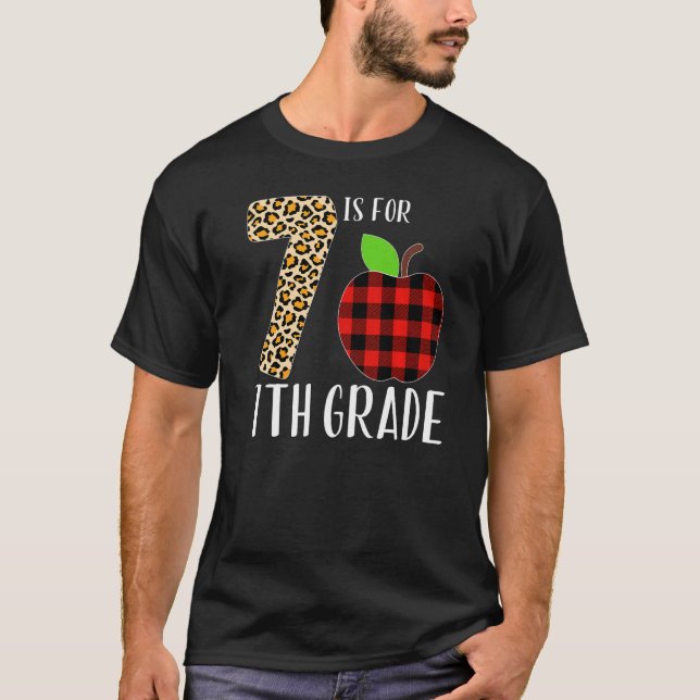 Camiseta 7 Is For 7th Grade Teacher Leopard Buffalo Plaid S (Anverso)