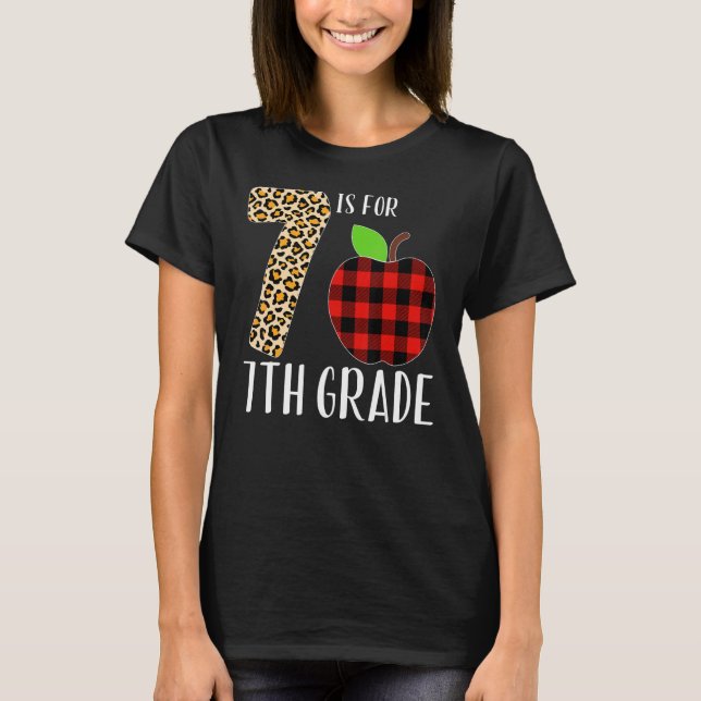 Camiseta 7 Is For 7th Grade Teacher Leopard Buffalo Plaid S (Anverso)
