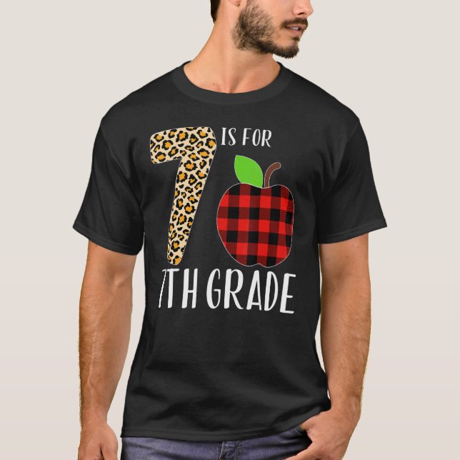 Camiseta 7 Is For 7th Grade Teacher Leopard Buffalo Plaid S (Anverso)