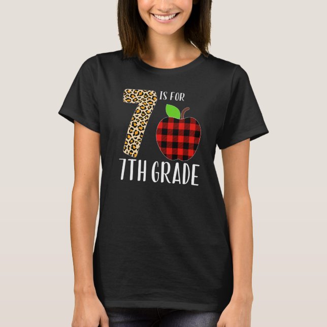 Camiseta 7 Is For 7th Grade Teacher Leopard Buffalo Plaid S (Anverso)