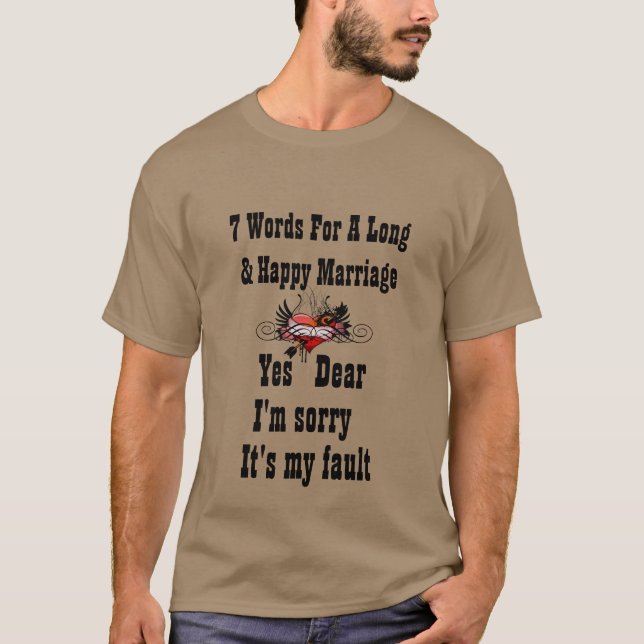 Camiseta 7 palabras para un matrimonio largo y feliz (Anverso)