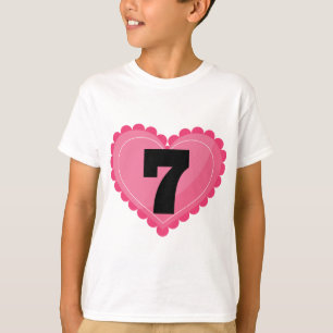 Camiseta 7mo corazón del cumpleaños de los chicas